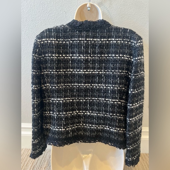 Carolina Herrera Collarlesss Metallic Check Tweed Crop Jacket - Picture 5 of 16